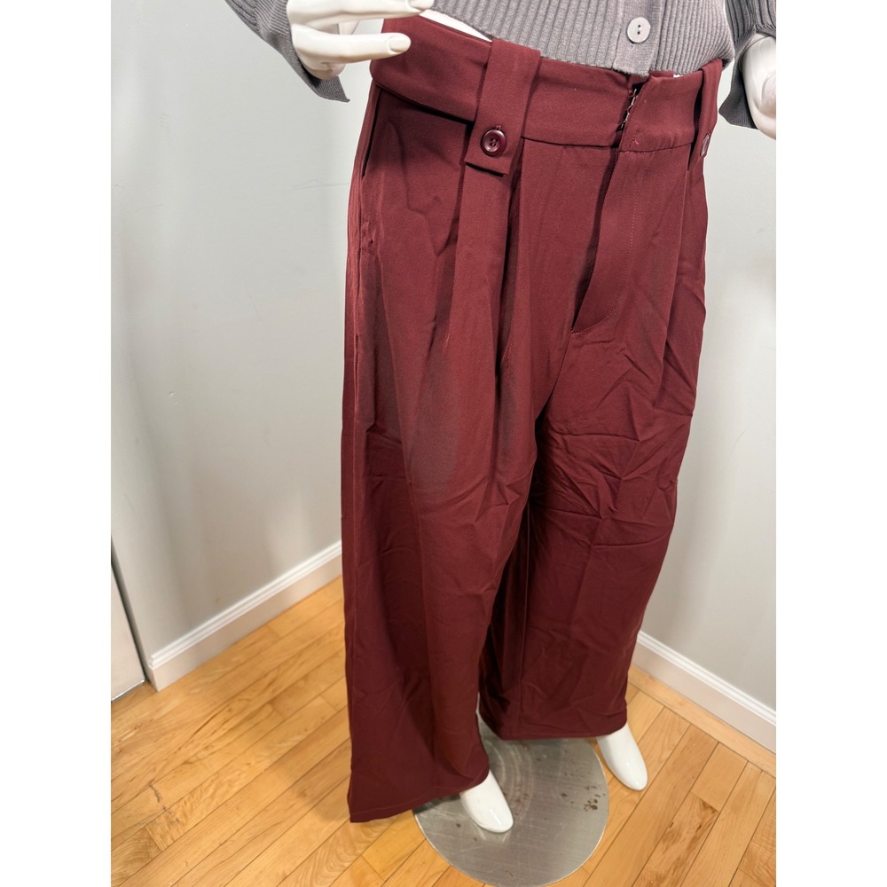 Commense Vintage Pleated Wide-Leg Pants Burgundy size M - Picture 9 of 14